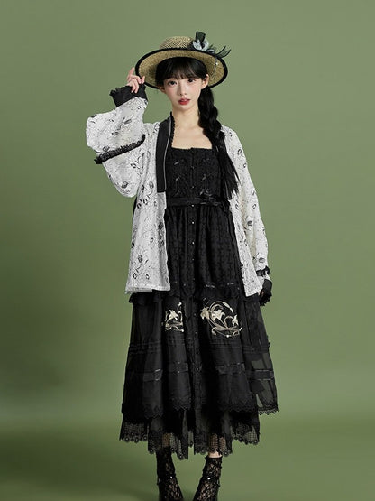 Floral Embroidery Wide Sleeve Bow Top - Tan Tuan