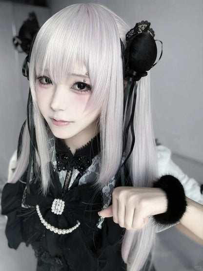 Keiセット - チャイナドレス（襟付き袖付き）+ショートパンツ+リボン（黒）Y2Kジライショートタイ+ヘアクリップ