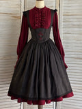 Drawstring Gothic with Dress Straps Shoulder Lace-Trimmed Waist Cross Black Embroidery Basque Lolita JSK and