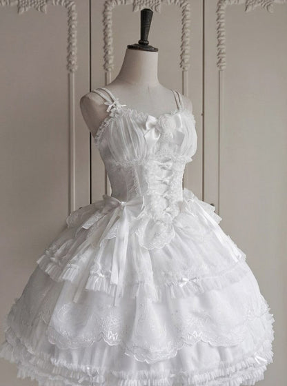 Lace Classic Bow Accents Trim Elegant Boned and Corset Rose White Top Lolita with