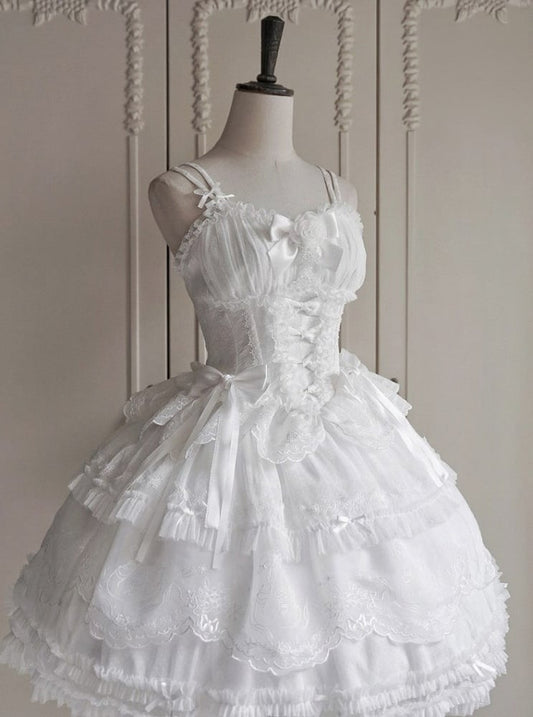 Lace Classic Bow Accents Trim Elegant Boned and Corset Rose White Top Lolita with