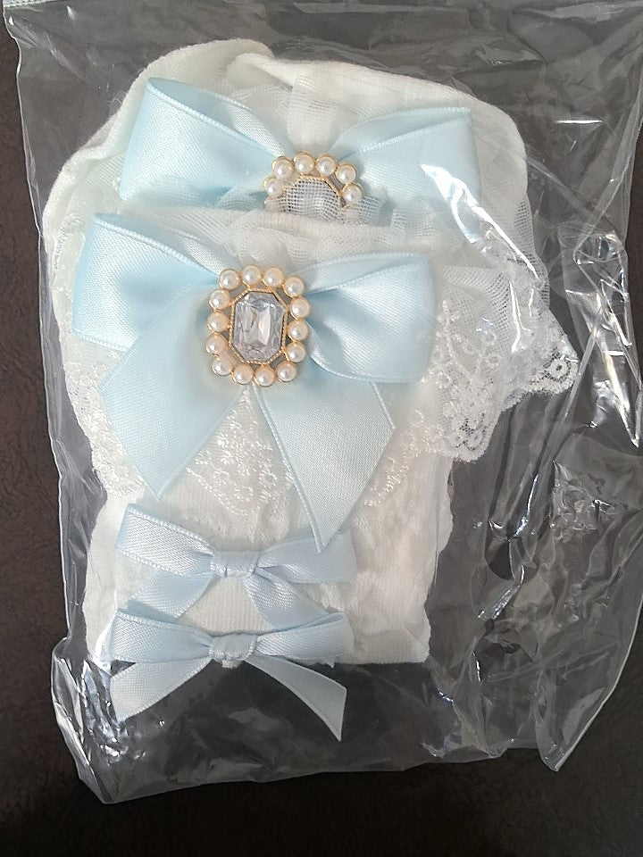 Stulpensocken Strass Schleife Kei Jirai Spitze Wadendetails Weiß/Schwarz