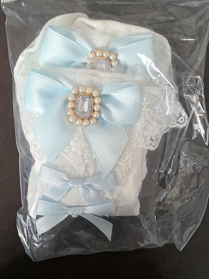 Stulpensocken Strass Schleife Kei Jirai Spitze Wadendetails Weiß/Schwarz