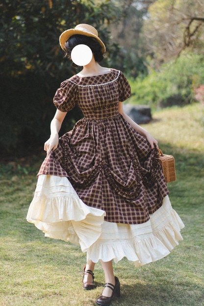チェックレトロワードロリータペチコートドレスフォレスト+