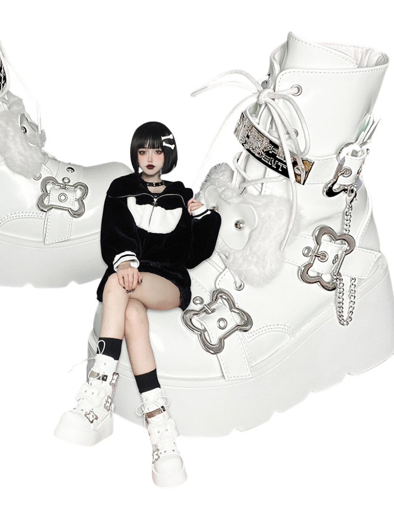 Bone Short Denim Toe Round Small Boots Platform