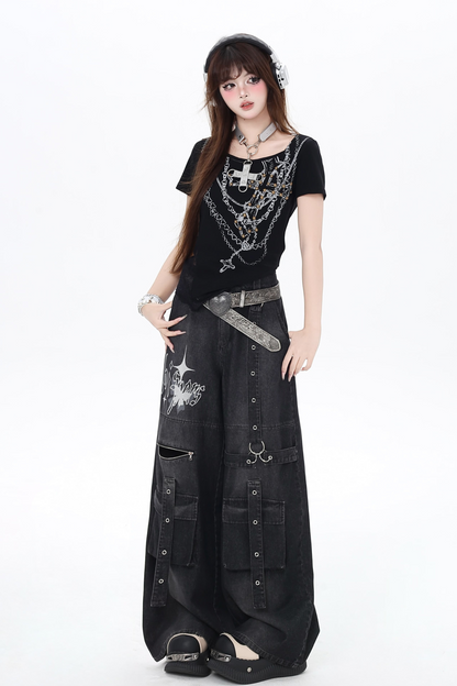 トップス ダーク クロップ シック ホロウ