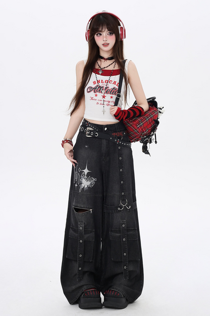 American Two Faux Retro Camisole Hot Letter Girl Print Piece