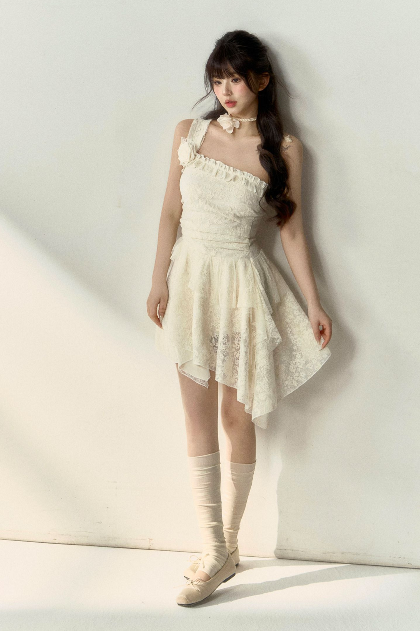 Blumenkleid Asymmetrisch Spitze Ärmellos