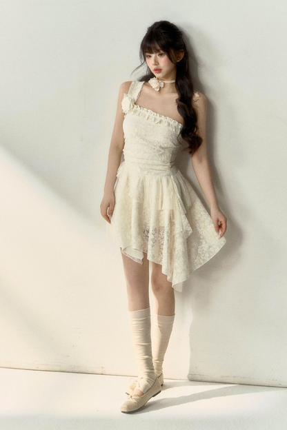 Blumenkleid Asymmetrisch Spitze Ärmellos