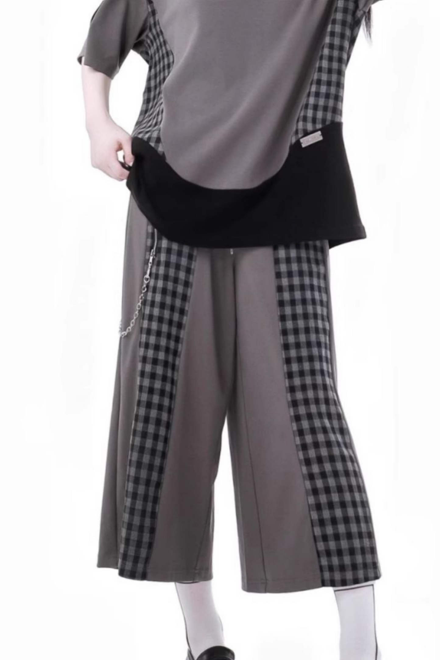 モードトップス チェックパンツ スカート カジュアル ワイド +