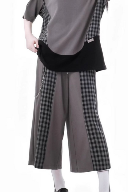 モードトップス チェックパンツ スカート カジュアル ワイド +