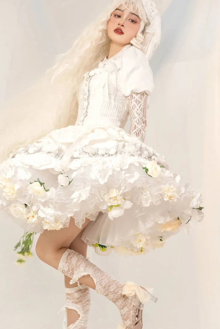 春の収穫 長さ 花柄 35cm/45cm ホワイトホワイト ペチコート