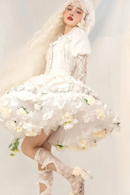 春の収穫 長さ 花柄 35cm/45cm ホワイトホワイト ペチコート
