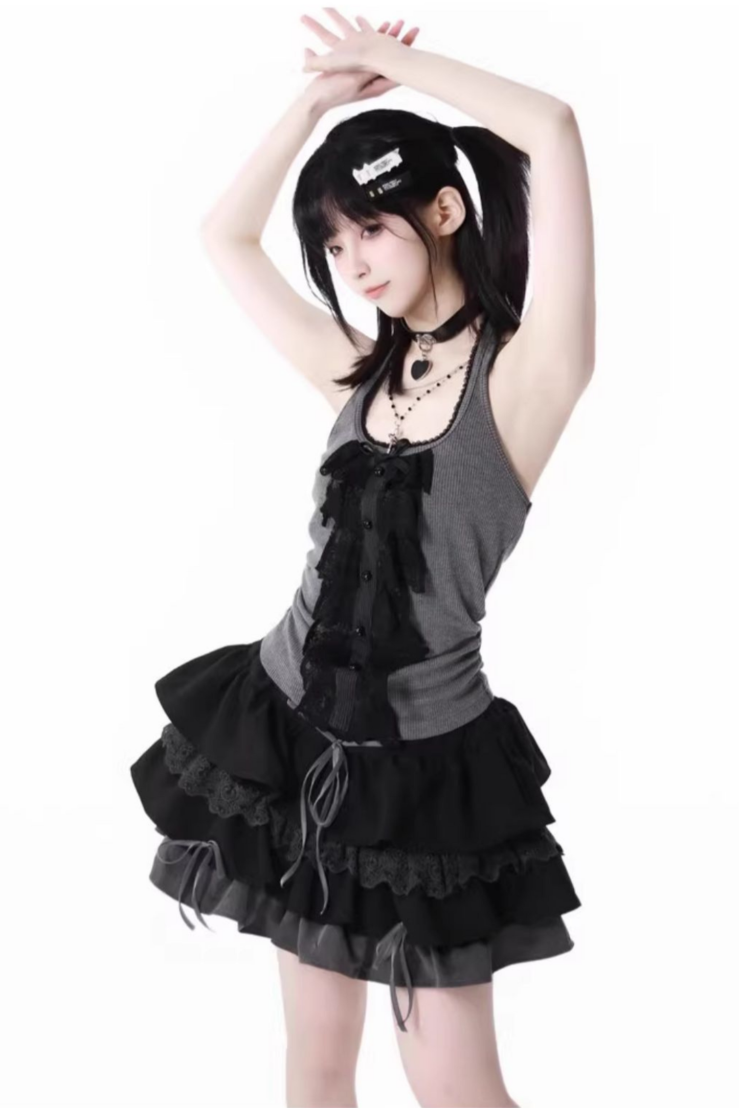 short neck cardigan lace top halter skirt + Vintage