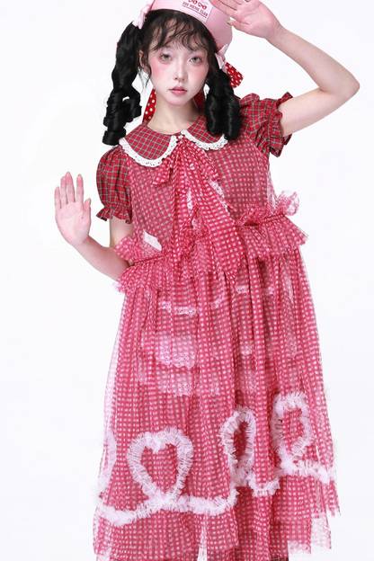 チェックメッシュスカート ハート レトロ