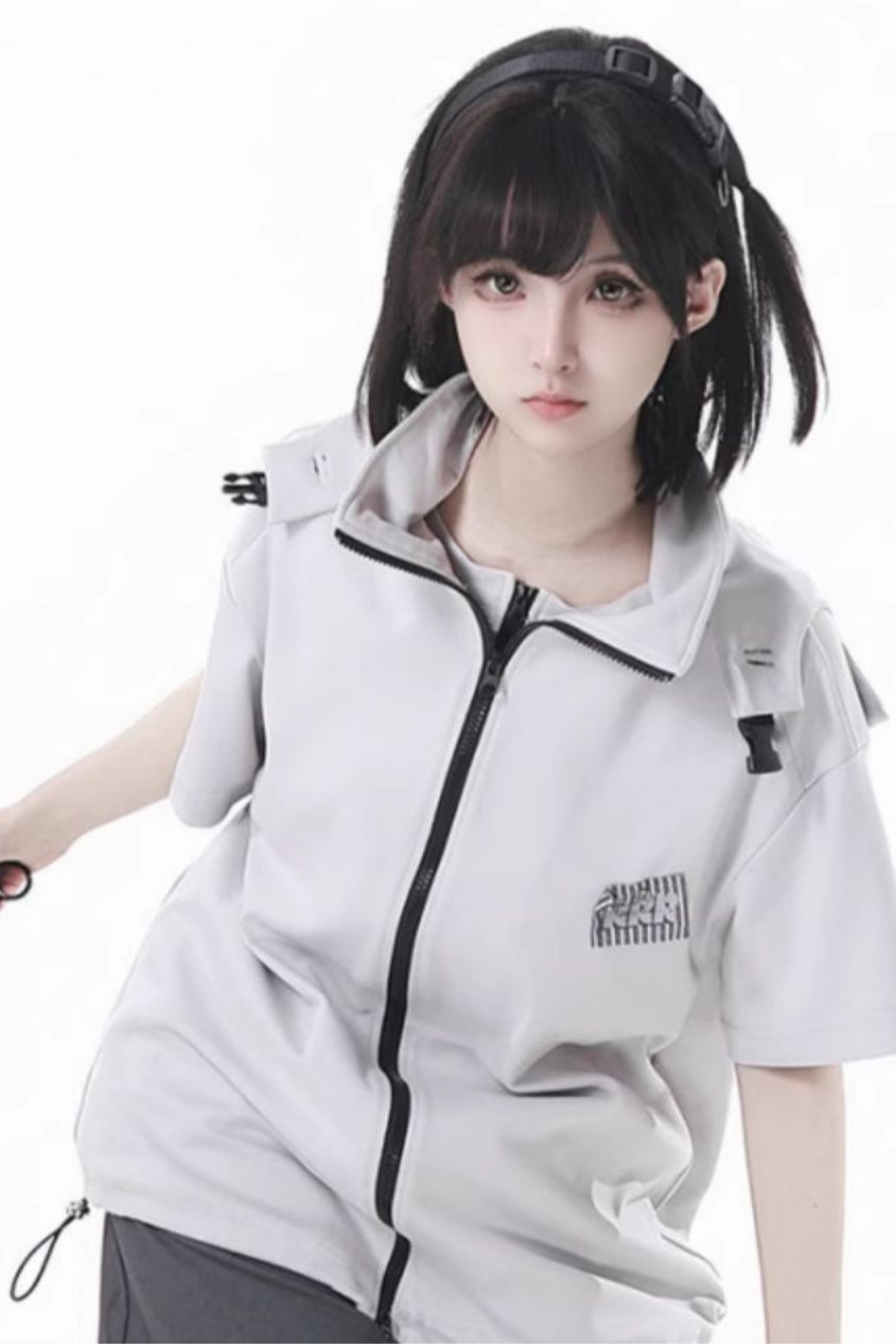 hooded pants top jacket Mode half vest sleeveless +