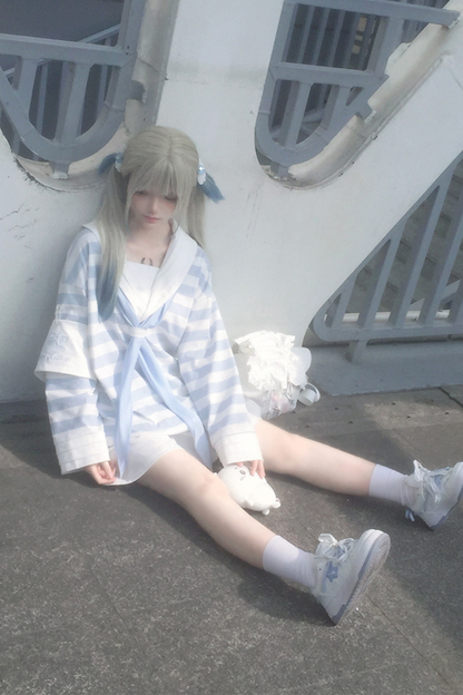 エンジェルハーフカラーセーラーアイテム予約パンツ+サブカルチャートップス近所👼ストライプ