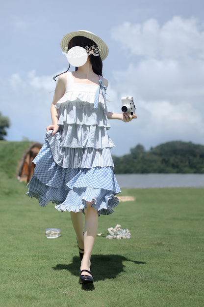 Bandkleid Brosche Himmel gestuft süß + ärmellos