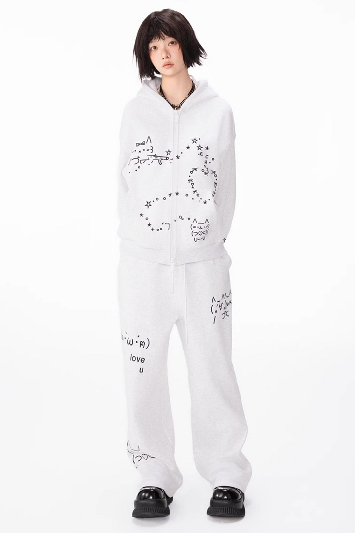 コンピューターレッグ + ストレートフード付きスウェットパンツ ボアパーカー