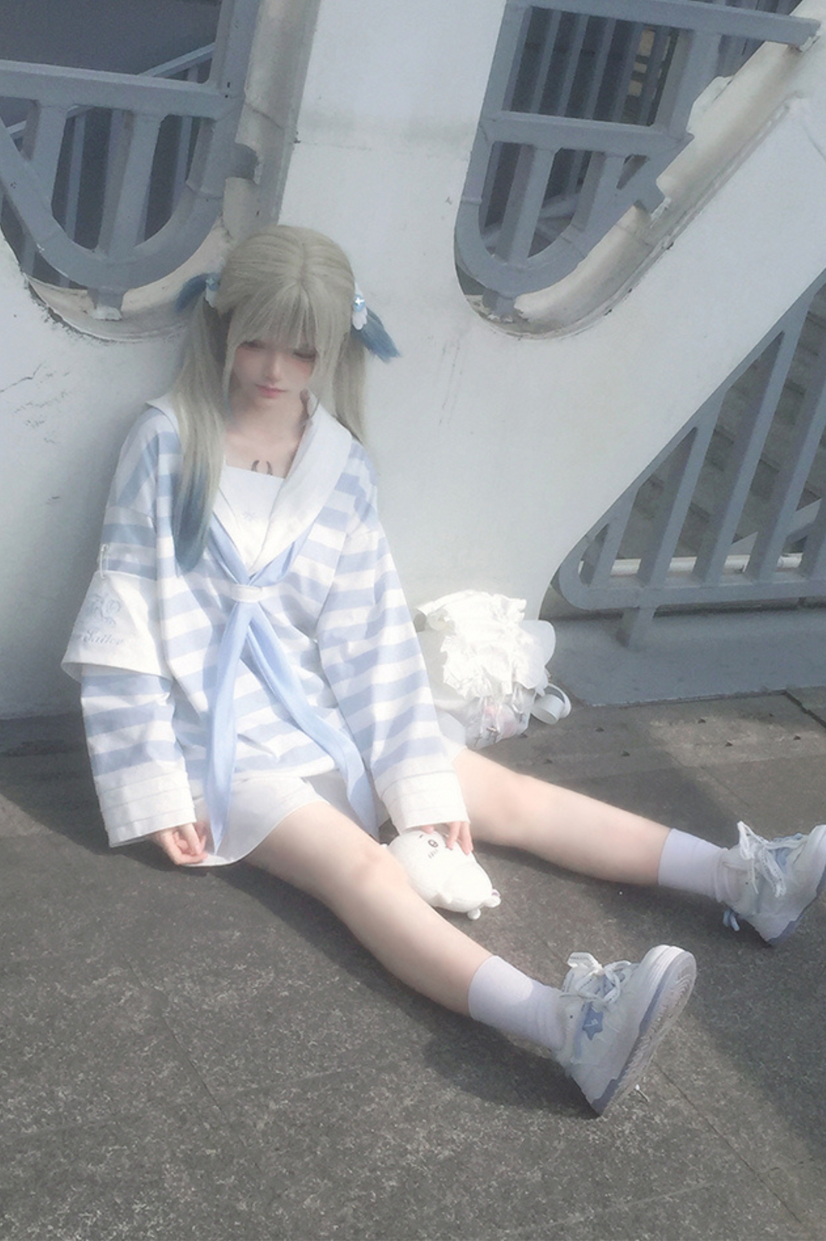 Sailor Neighborhood👼 Reserved Pants Subculture Tops Striped Collar Half Angel + Item