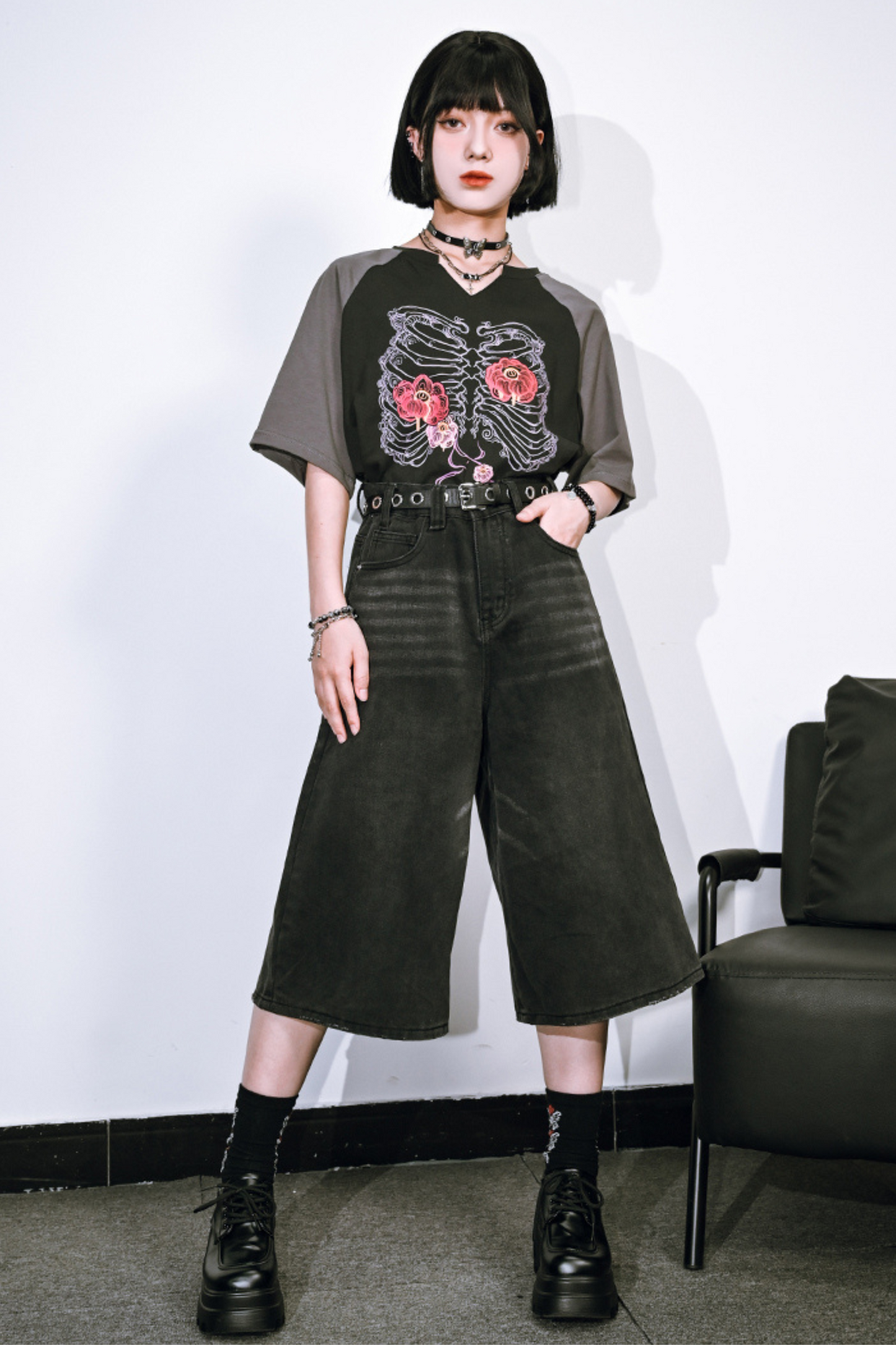 パンツ ハーフアッシュ ブラックデニム