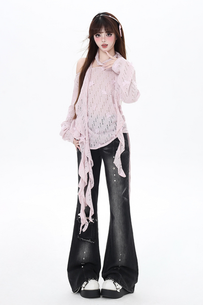 ロマンティックなガーリーメッシュトップ