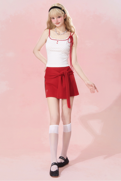 リボンドットスカート スリムキャミソール +