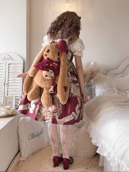 Apple Pie Little Painter Plüschhasentasche, Braun und Rot