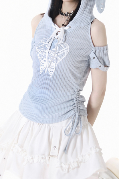 トップスカート + オフショルダーのウサギのフード付きケーキ