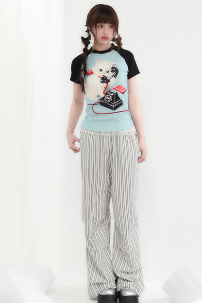 Hosen Gestreift Weit Locker Trend