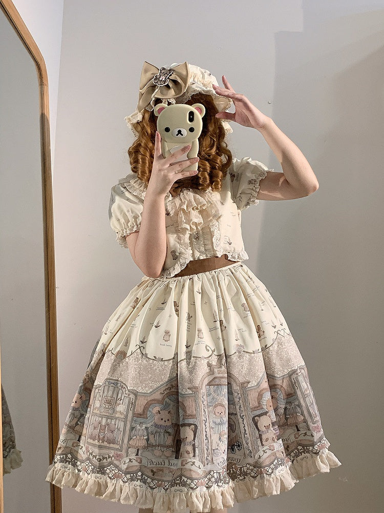 Beige Sweet Teddy Lolita Dress Fake Two-pieces Design