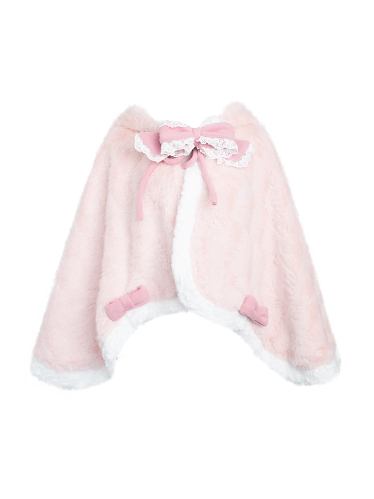and Bow Ear Pink Sweet Bunny Lace Plush with Cape Accents