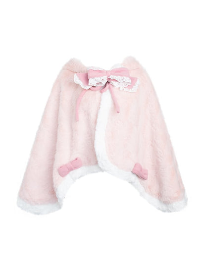 and Bow Ear Pink Sweet Bunny Lace Plush with Cape Accents