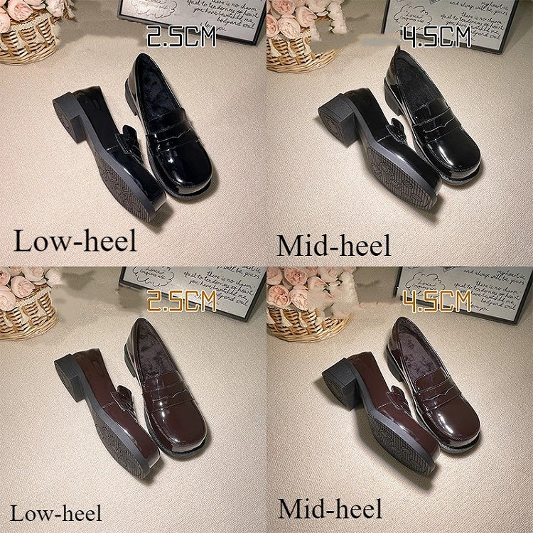 Low-heel/Mid-heel Black Preppy Style Loafers with Fleece Lining & Slip-in Fit Design