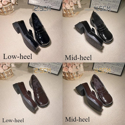 Brown Preppy Style 2.5cm/4.5cm Loafers with Slip-in Fit Design & Plush Inner Lining