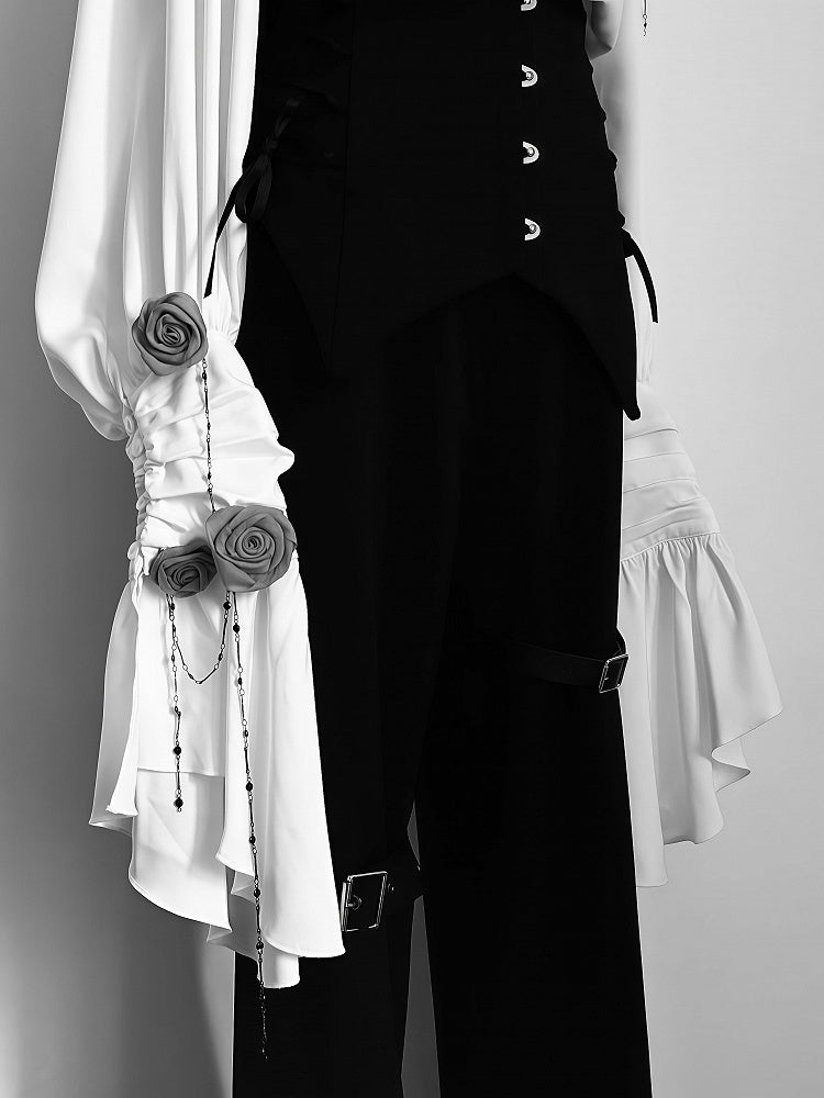 Ivory Cascading Ruffle Shirt with Gray Floral Chains - Shi Zhi Mao
