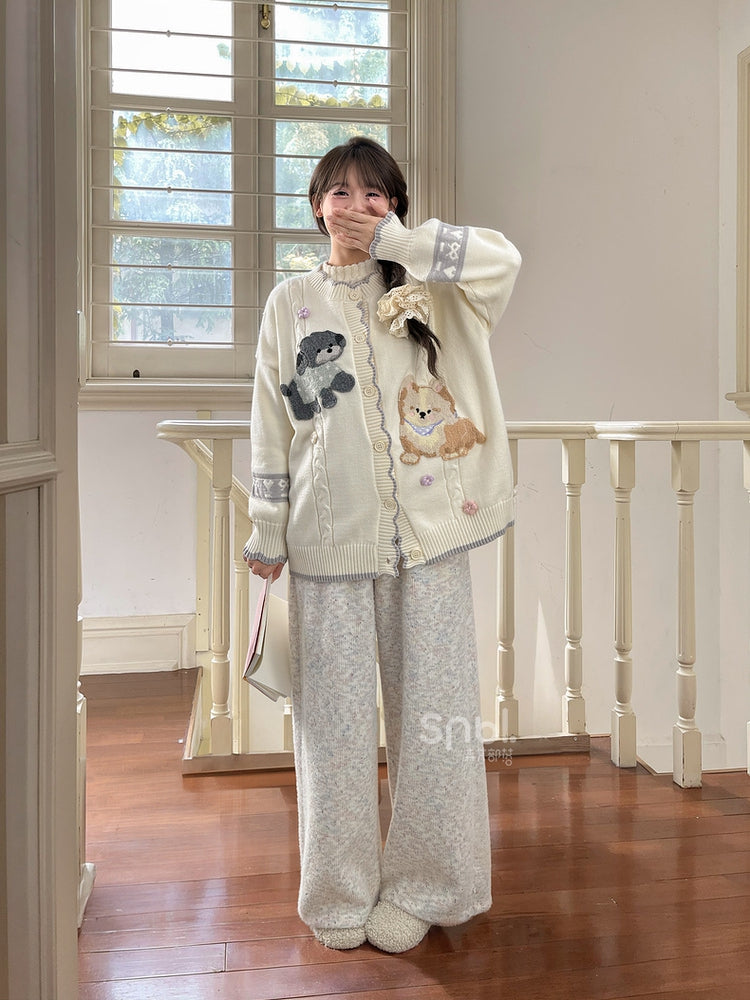 Bunte Strickhose mit hoher Taille und weitem Bein