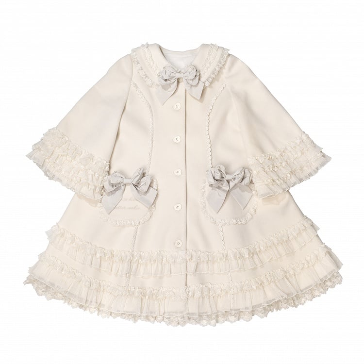 Ruffled Accents Lace Bow Details Sweet and Winter Lolita Coat Beige with