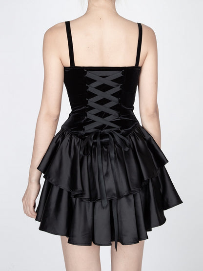 Gothic Schwarzer Stufenrock Vintage Cami Kleid