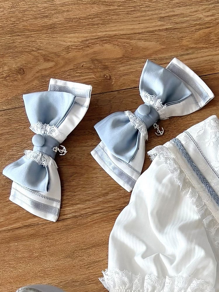 Navy Sailor Bow Hair Clips with Anchor Charms - Honey Machine