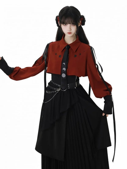 Print Wine Red/White A With Moon Tie Ribbon Shirt