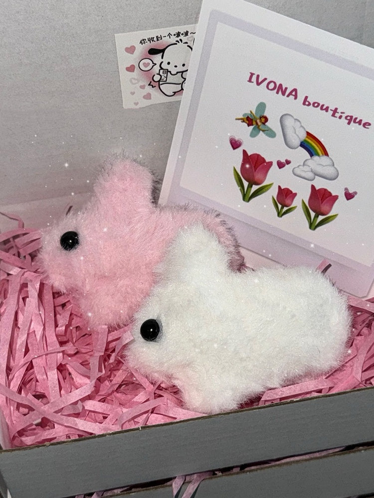 Bunny / White Pink Hairclip Brooch Cute Plush