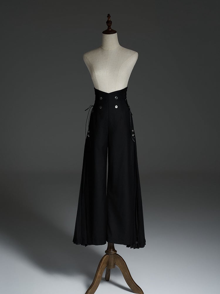 Pleated Ouji Wide-leg Pants High Fashion Chiffon Black Side Panel with Waist