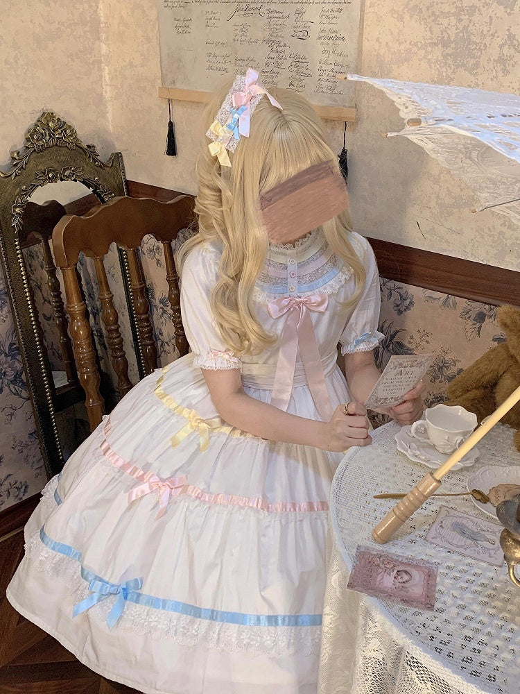 White Pastel Rainbow Lace Bowknots Hairclip