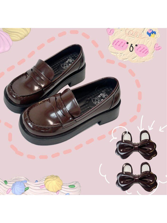 Options Heel Polished 2 Brown Style Lolita Square Uniform School Shoes Toe