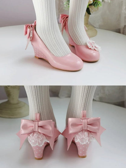 - Janes Heart Wedge Detachable Pink Mary Sweet PU Trimmed Lace Lolita