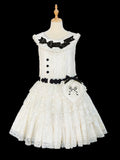 Timeless Beige & Black Lolita JSK Gown with Heart Waist Pouch and Delicate Lace - Miss Cube Dressworks