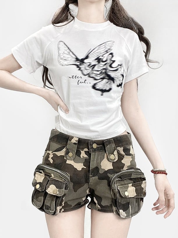 T-shirt Butterfly White Print Glamorous Bittersweet