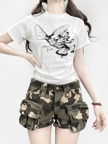 T-shirt Butterfly White Print Glamorous Bittersweet