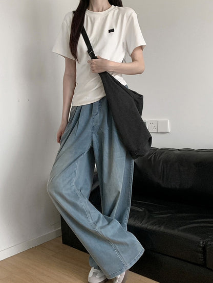 グレー/ホワイト ラウンドネック Tシャツ